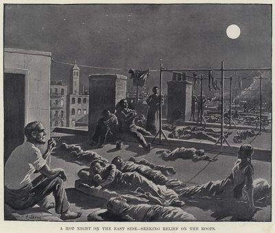 En het natt på östra sidan, söker lättnad på taken (litho) av American School