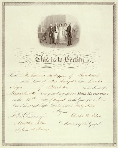 Ett vigselbevis från 1849 av American School