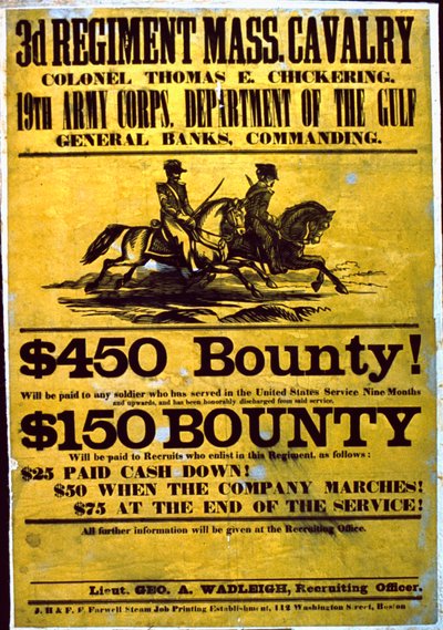 En rekryteringsaffisch för 3:e regementet, Massachusetts Cavalry, 1863-65 av American School