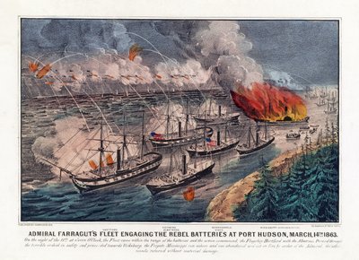 Amiral Farraguts flotta engagerar rebellbatterierna i Port Hudson, 14 mars av American School