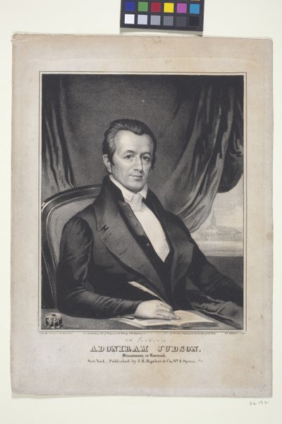 Adoniram Judson, missionär i Burma (litografi) av American School