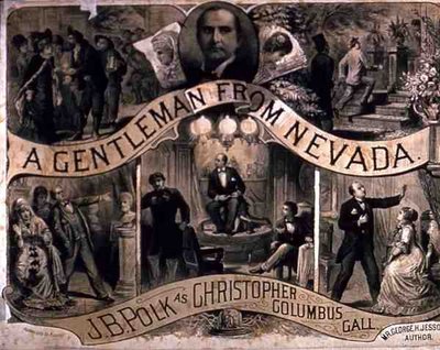 Annons för "A Gentleman from Nevada", en pjäs av George H. Jessop (gravyr) av American School