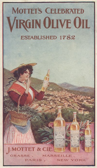 Annons för Motetter Celebrated Virgin Olive Oil, c.1900 av American School