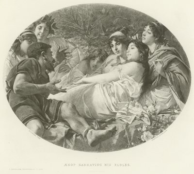 Aesop berättar sina fabler (gravyr) av American School
