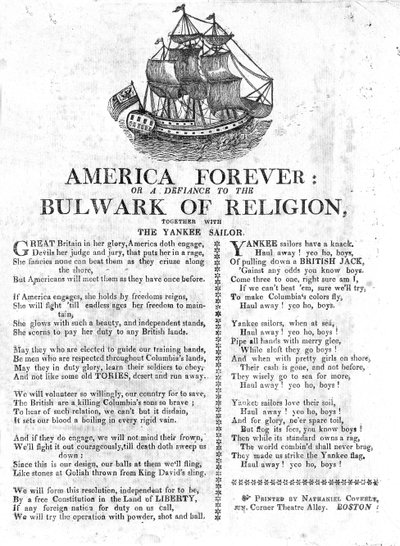 America Forever or a Defiance to the Bulwark of Religion, tillsammans med Yankee Sailor (tidningspapper) av American School