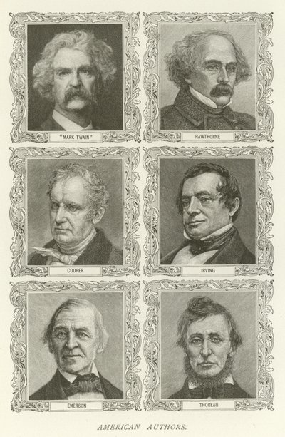 Amerikanska författare, Mark Twain, Hawthorne, Cooper, Irving, Emerson, Thoreau av American School