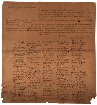 En förordning om att upplösa unionen mellan delstaten South Carolina, 20 december 1860, tryckt 1861 av American School