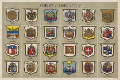 Arms of Various Nations (färg litho) av American School