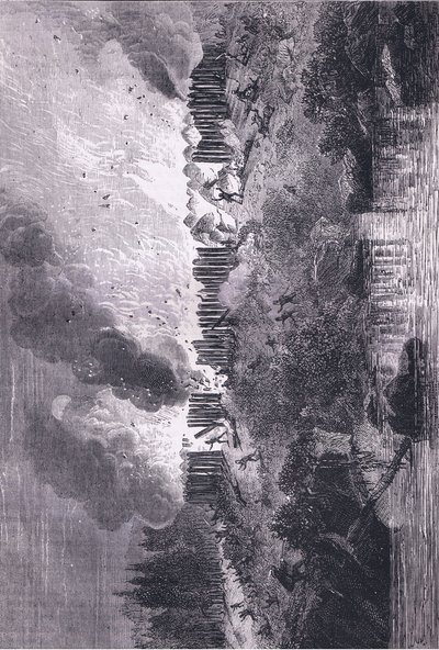 Attack on the Pequot Fort, illustration från Cassell