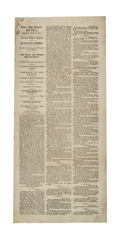 Auburn Daily Democrat Extra re: Fort Sumter, 15 april 1861 av American School