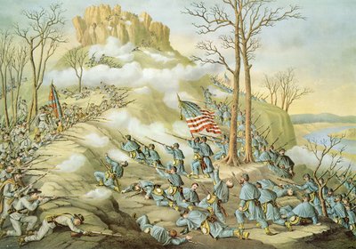Slaget vid Lookout Mountain, 24 november 1863, graverat av Kurz & Allison av American School