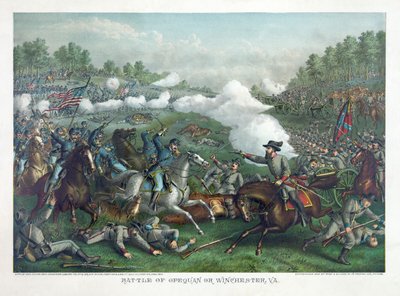 Slaget vid Opequan eller Winchester, Va, pub. 1890 (färglitografi) av American School