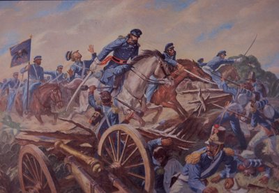 Slaget vid Resaca de la Palma, mexikansk-amerikanska kriget (akvarell på papper) av American School