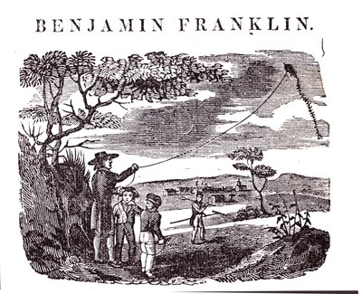 Benjamin Franklin (1706-90) genomför sitt drakexperiment av American School