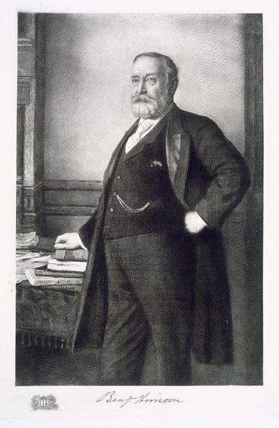 Benjamin Harrison (1833-1901), USA:s 23:e president, pub. 1901 (fotogravyr) av American School