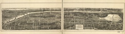 Fågelperspektiv över den del av de 23:e och 24:e distrikten i New York som ligger väster om New York and Harlem Railroad och om Grand Boulevard och Concourse som förbinder Manhattan Island med parksystemet norr om Harlem River. av American School