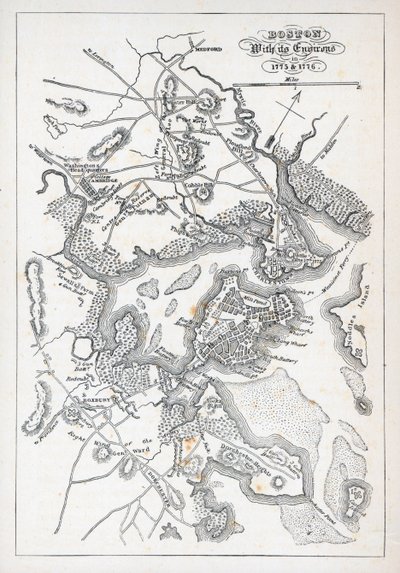 Boston och dess omgivningar 1775 och 1776 (litho) av American School