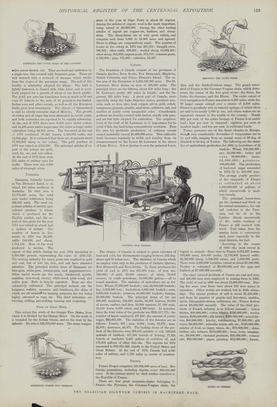 Brasiliansk silkesmaskutställning i Machinery Hall, Centennial Exposition, Philadelphia, Pennsylvania, USA av American School