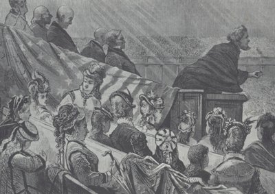 Brigham Young tittade på av sina många unga fruar när han predikade vid Great Mormon Tabernacle, Utah av American School