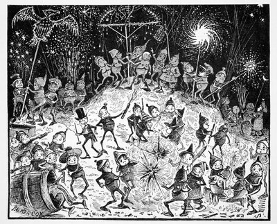 Brownies, från The World Guide to Gnomes, Fairies, Alves and Other Little People av Thomas Keightley (1789-1872) Publicerad 1880, (BW Engraving) av American School