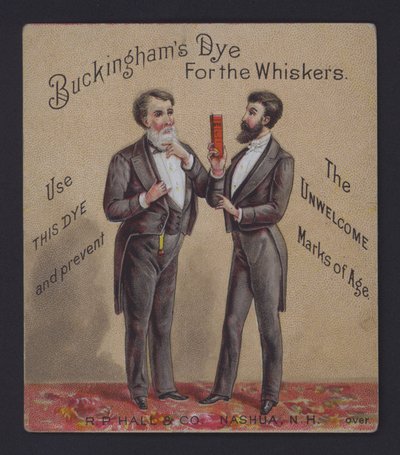 Buckinghams färgämne för morrhår för män, reklam (chromolitho) av American School