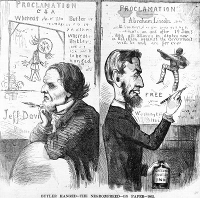 Butler Hanged, The Negro Free, på papper, 1863 av American School