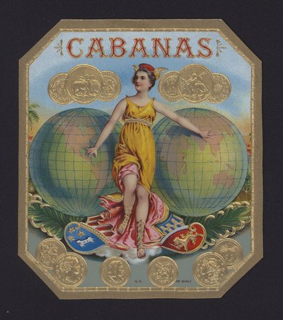 Cabanas, cigarretikett (chromolitho) av American School