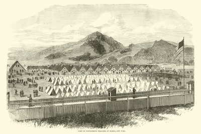 Läger för konfedererade fångar i Elmira, New York, maj 1865 av American School