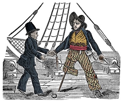 Kapten Mackra och piraten har träben Gravyr från "The Pirates Own Book"" 1800-talet av American School