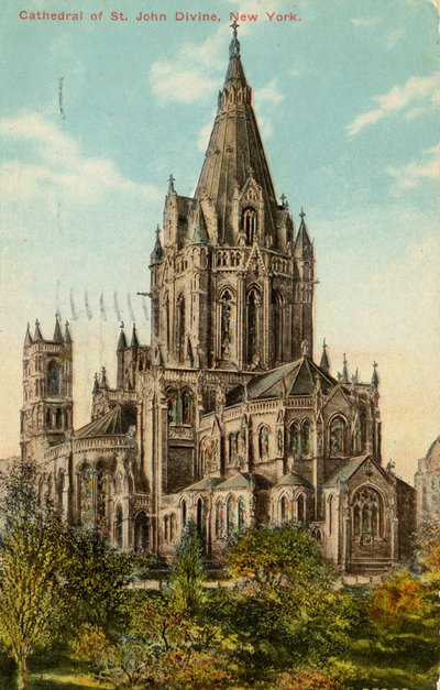 Cathedral of St. John the Divine, New York (färg litho) av American School