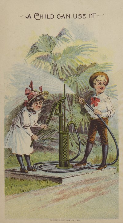 Barn som leker med en vattenpump (chromolitho) av American School