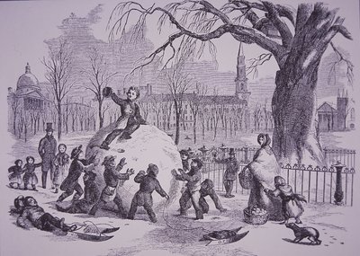 Julsnöboll, scen på Boston Common av American School