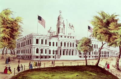 Stadshuset, New York, graverad av Nathaniel Currier (1813-88) av American School