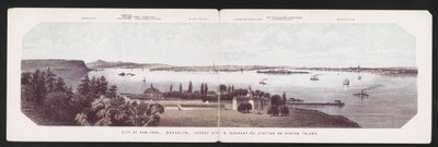 City of New-York, Brooklyn, Jersey City & Quarantine Station på Staten Island, ca 1850 (lito i färg) av American School