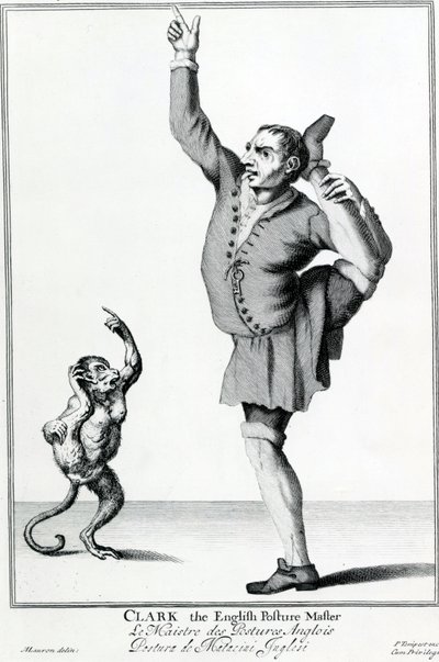 Clark the English Posture Maker, hämtad från serien The Cryes of the City of London Drawne after the Life, gravyr efter Marcellus Laroon II, publicerad av Pierce Tempest, 1688 av American School