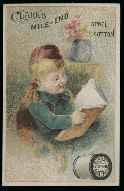 Clarks Mile-End Spool Cotton Trade Card av American School