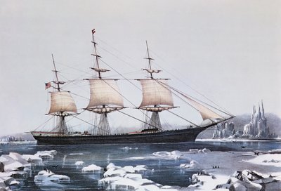 Clipper Ship Red Jacket i isen utanför Kap Horn på sin passage från Australien till Liverpool, utgiven av Currier und Ives, 1854 av American School