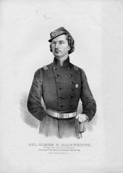 Överste Elmer E. Ellsworth: 1:a regt. New York Fire Zouaves, pub. av Currier & Ives, ca 1862 av American School