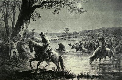 Den konfedererade armén korsade Fords of Potomac River under invasionen av Maryland 1862 (litho) av American School