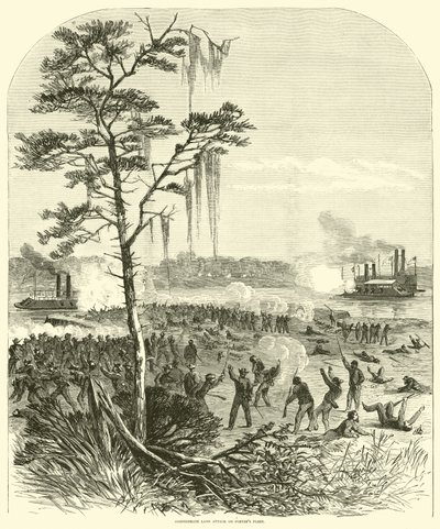Konfedererade landsattack på Porters flotta, april 1864 av American School