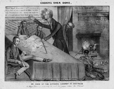 Matlagning över klar, eller, Utsikt över köksskåpet i nöd, c.1833 av American School