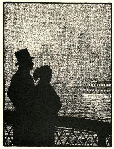 Par som tittar på Manhattan Skyline av American School