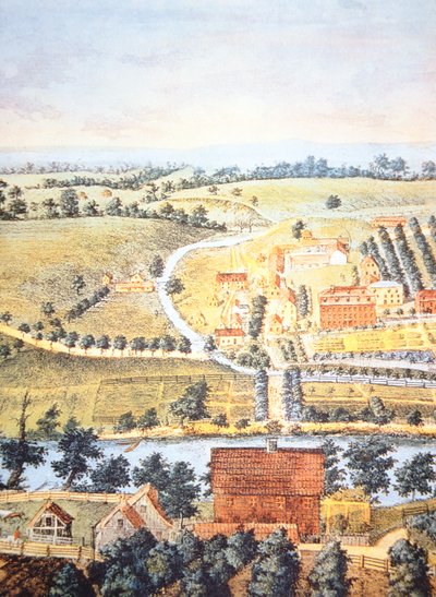 Odlad jordbruksmark i Pennsylvania 1750 (färg litho) av American School