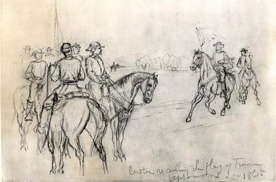 Custer tar emot frihetens flagga, Appomattox, 1865 av American School