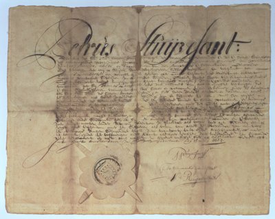 Handling undertecknad av Peter Stuyvesant, generaldirektör för New Netherland, 15 maj 1664 av American School