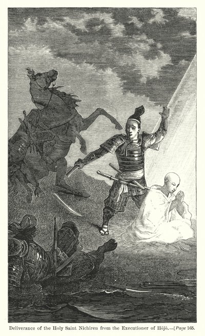 Befrielse av den heliga helige Nichiren från bödeln från Hojo (gravyr) av American School