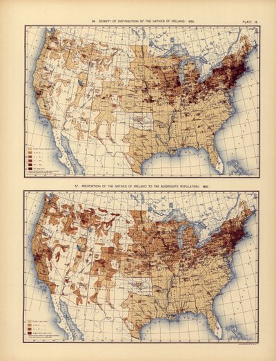 Utbredningstätheten för Irlands infödda och deras andel av den samlade befolkningen, 1898 av American School