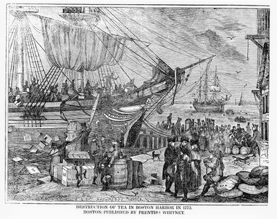 Förstörelse av te i Boston Harbor 1773 av American School