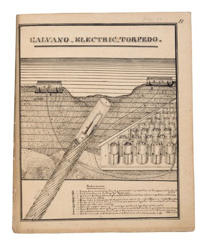 Ritning över Rains Galvano Electric Torpedo (penna och tusch på papper) av American School