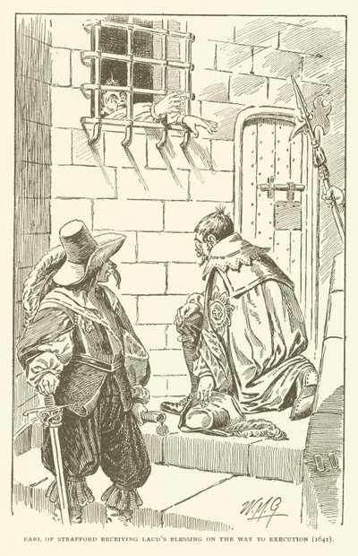 Earl of Strafford tar emot Lauds välsignelse på vägen till avrättning (1641) (gravyr) av American School